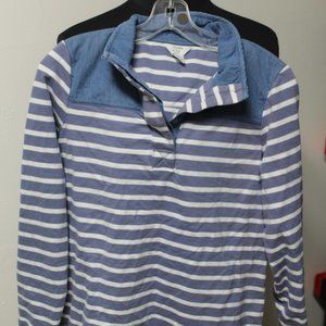 Crown & Ivy Petite Harper Blue stripe Quarter button Top Petite Lrg